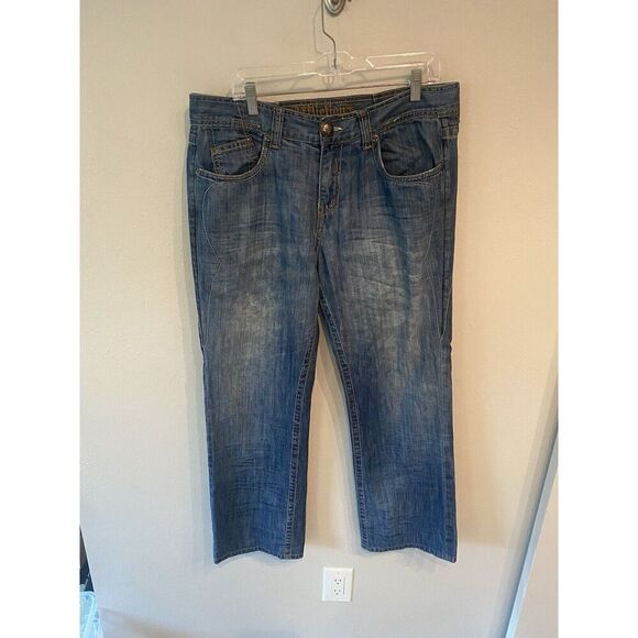 Affliction Denim Jeans Mens 36x30 Blue Distressed SP - Picture 1 of 10